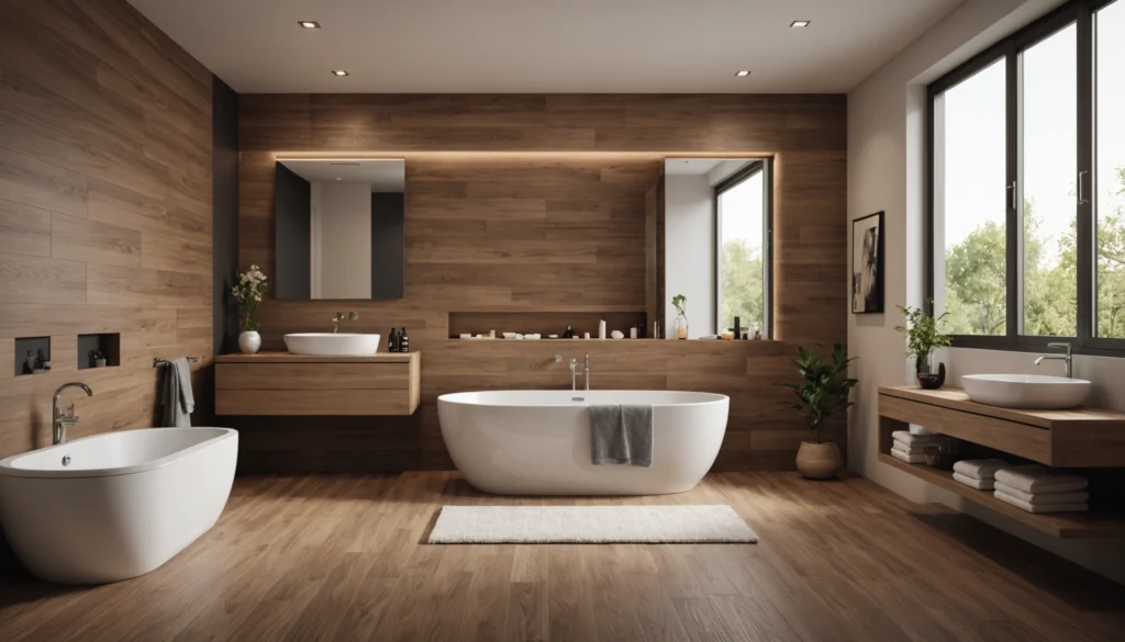 carrelage imitation bois dans la salle de bain